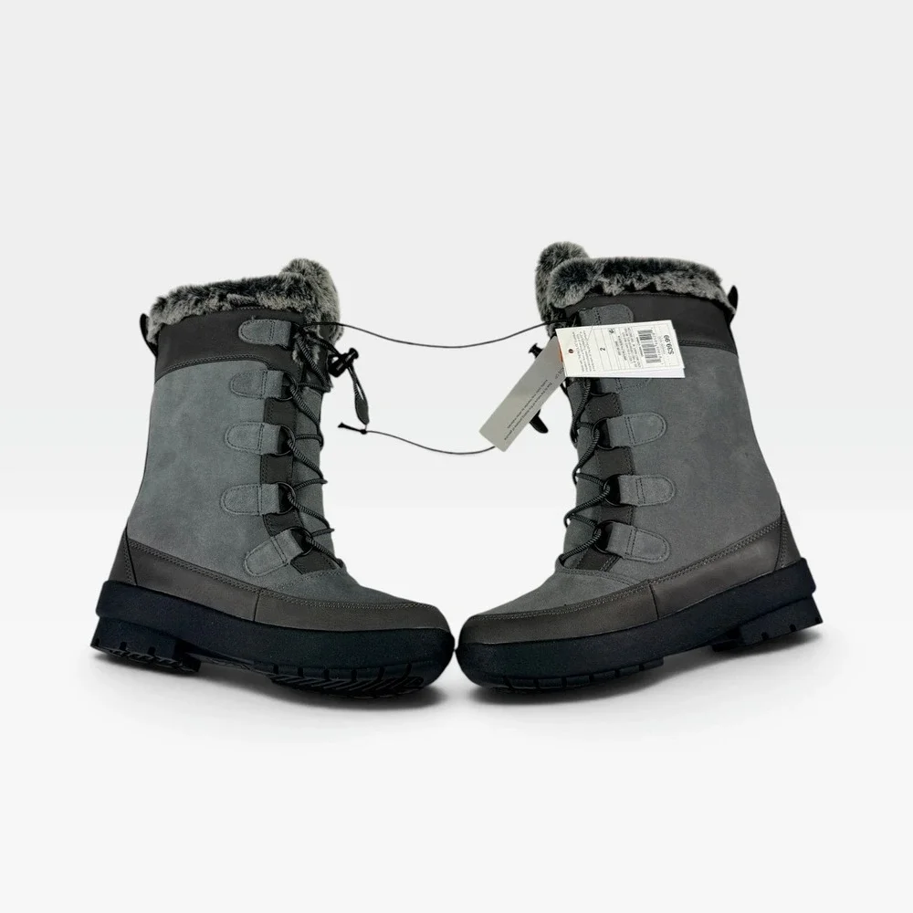Target Alberta Winter Boots Kids 2 Grey Thermolite Faux Fur Bungee New